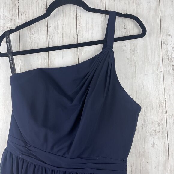Alfred Angelo Dress Women 12 Navy Blue Bridesmaid One-shoulder chiffon mini Glam - Picture 2 of 11